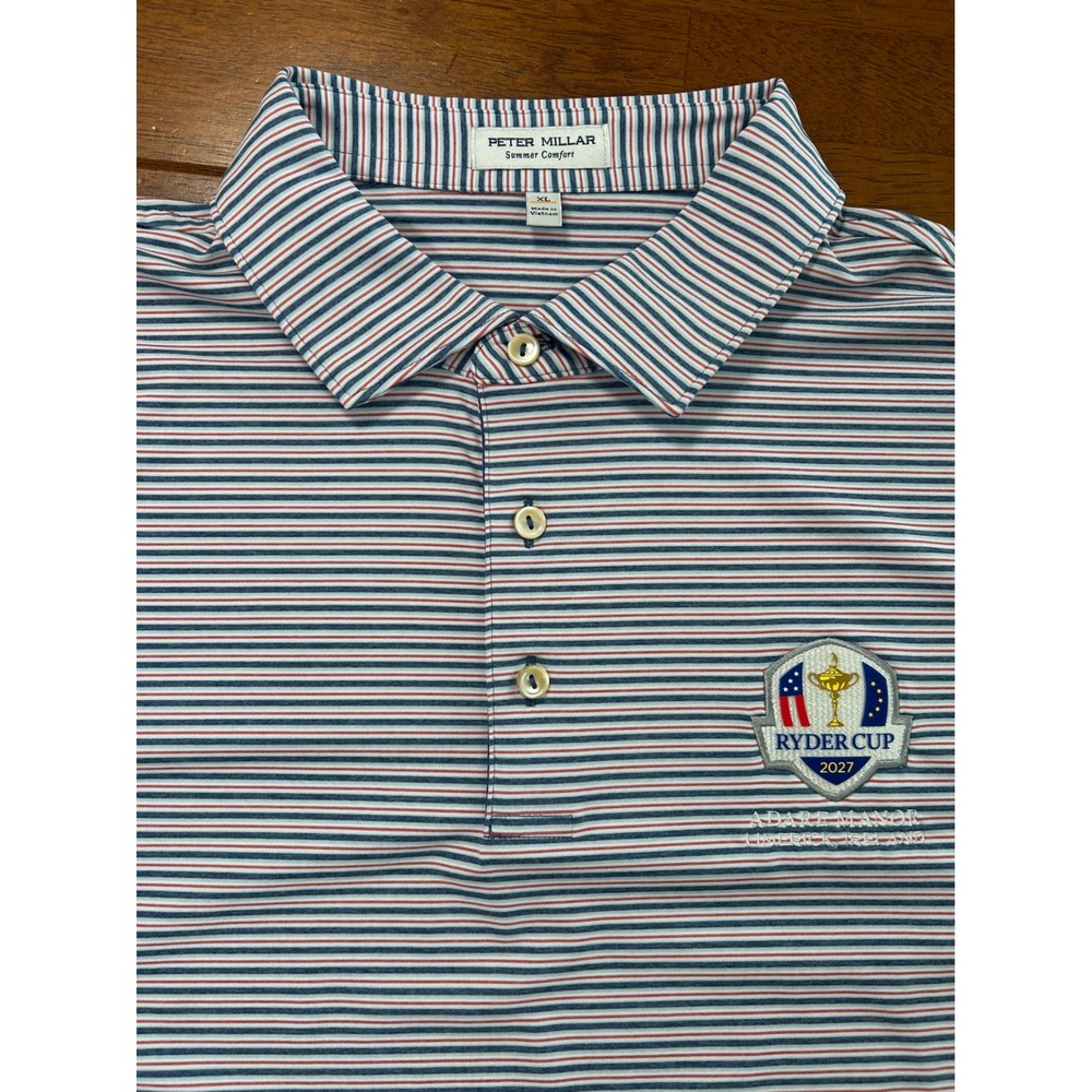 Peter Millar Polo Shirt Mens XL Blue Red Striped Ryder Cup 2027 Adare Manor Golf